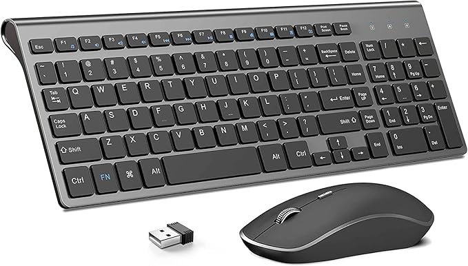 JOYACCESS Wireless Keyboard and Mouse,2.4G Ergonomic and Slim Wireless Computer Keyboard Mouse Designed for Windows, PC, Laptop,Tablet - Black Grey