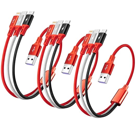 [3Pack 1Ft] Multi Charging Cable, Short Multi Charger Cable, 3 in 1 Braided Universal Multiple USB Cable Charging Cord Adapter with IP/Type-C/Micro USB Port for Cell Phones/iPhone Series/Galaxy & More