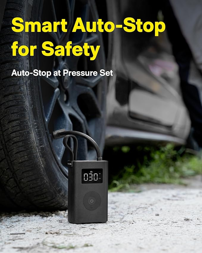 HOTO Air Pump ADV, Tire Inflator Portable Air Compressor with Digital Pressure Gauge 150PSI, Electric Tire Pump with 2 * 2000mAh Battery, Air Compressor Fits for Car, Motorcycle, Bike, Ball