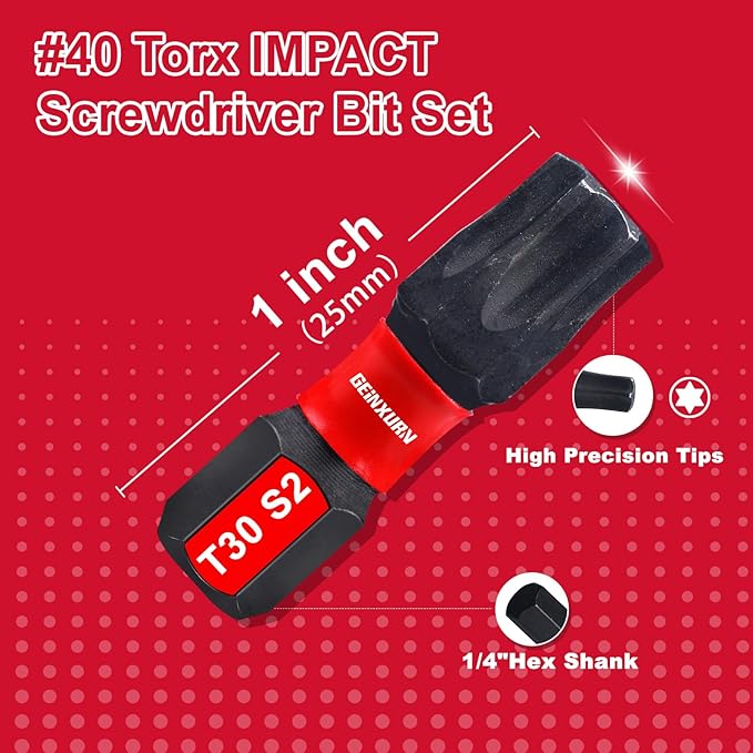 20Pieces 1 In. T40 Impact Tough Magnetic Screwdriver Bit Set, #40 Torx Head Insert Bits, S2 Alloy Steel Star Bits with 1Pc Impact Bit Holder and Storage M-Box