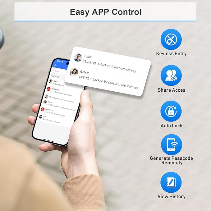 Wi-Fi Smart Door Lock, Keyless Entry Door Lock with Knob, Keypad Door Lock with Handle, Smart Locks for Front Door, Door Knob with Code, No Hub Required, APP Remote Control
