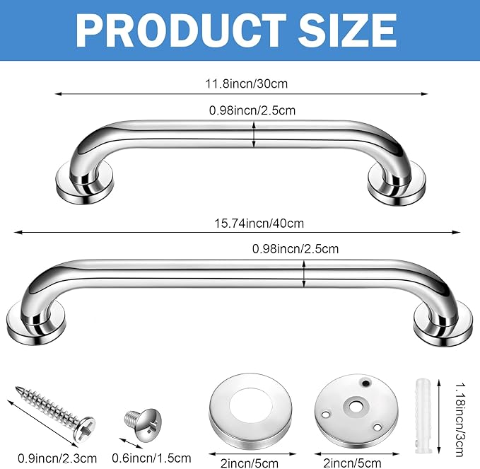 Therwen 6 Pack Grab Bars for Bathtubs and Showers Shower Grab Bars for Seniors Stainless Steel Bathroom Handicap for Elderly for Wall Shower Handle Assist Device(12 Inch, 16 Inch,Silver)
