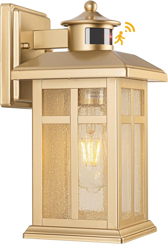 Modern Motion Sensor Outdoor Light Fixture, Gold Waterproof Dusk to Dawn Exterior Light for House, Garage, Garden