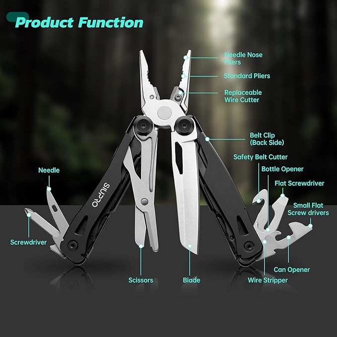 Multitool Pocket Knife for Men Women, Tactical Multi-Tool Pliers, Scissors with Clip, Nylon Sheath, All Safety Locking, Multipurpose Camping Survival Gear, Gifts Ideas