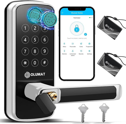 Smart Lock with Handle: Wi-Fi Keyless Entry Door Lock - Smart Locks for Front Door - Biometric Fingerprint Door Lock - Smart Door Lock with Keypad - Garage Door with App Control - Auto Lock