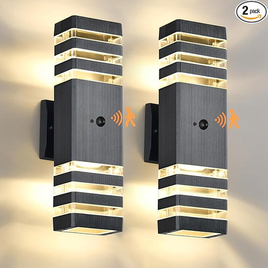 DASTOR Motion Sensor Outdoor Wall Lights 2 Pack, Dusk to Dawn Outdoor Lighting 3-Layer Exterior Porch Light Fixtures, Up and Down Outside Lights for House Garage