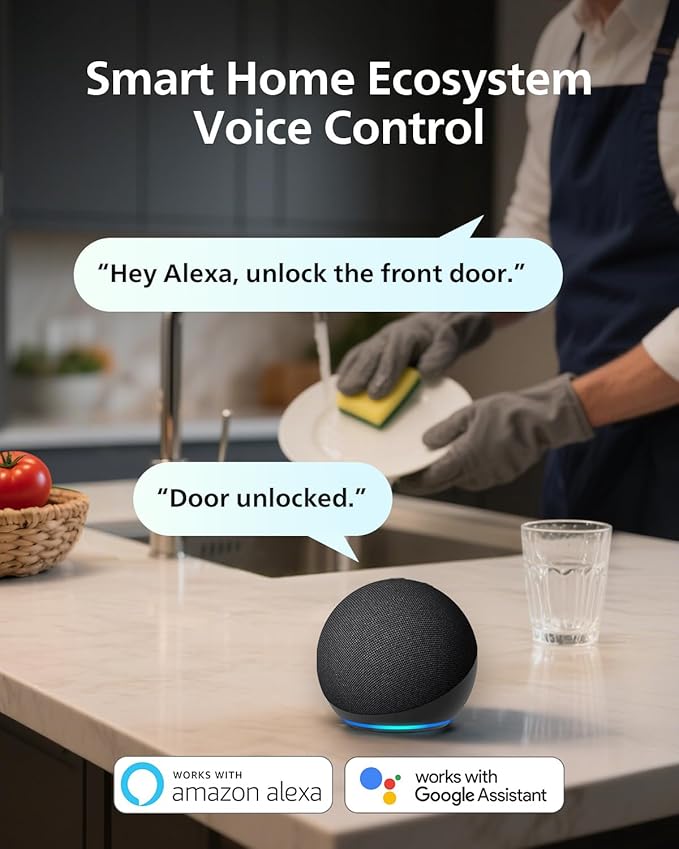 Philips Built-in WiFi Smart Lock, Keyless Entry Door Lock with App, Touchscreen, Indicator Light, Fingerprint Door Lock — Works with Alexa & Google, Splash-Proof Design, Includes 8 Batteries