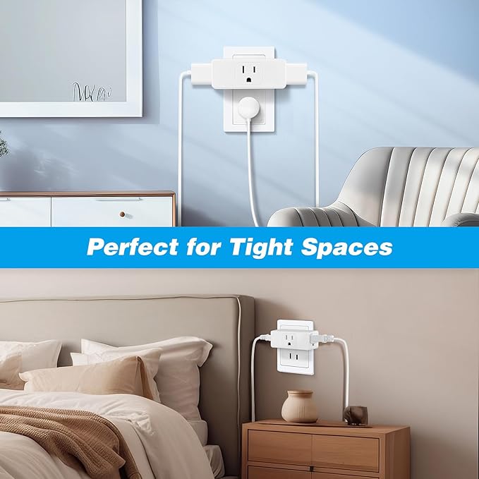 Multi Plug Outlet Extender 2pack, Multiple Outlet Splitter, 3 Outlet Grounding Wall Adapter, Multi Plug Wall Outlet, Multiple Plugs in One Outlet, Cruise Essentials, Electrical Wall Outlet Splitter