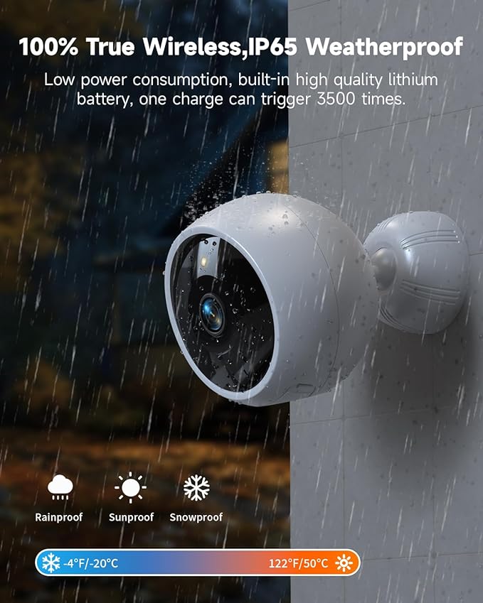 Security Cameras Wireless Outdoor,2K Battery Wireless WiFi Cameras for Home Security,AI Motion Detection,Local SD/Cloud Storage,Smart Home Cam (White 2 Pack)