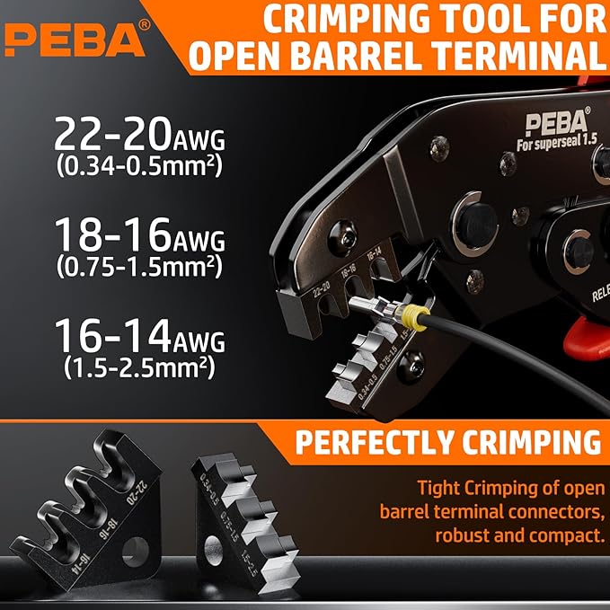 PEBA Crimping Tool Kit, Automotive Electrical Wire Connector Plug Kit 1/2/3/4 Pin Connectors, with Ratchet Crimping Tool 22-14 AWG, 2 Removal Tool | Waterproof Car Electrical Connector Terminals Kit