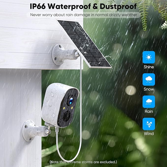 Security Cameras Wireless Outdoor, 2K Battery Powered Color Night Vision Camera, PIR Motion Detection, IP66 Waterproof, Cloud Storage/Mic-SD, Instant Alert, 2.4GHz WiFi, Solar Camera for Home