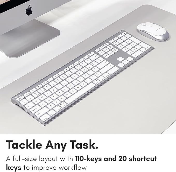 Macally Premium Bluetooth Keyboard and Mouse for Mac | Compatible Wireless Apple Keyboard and Mouse Combo (110 Keys Multi-Device Rechargeable) for MacBook Pro/Air and iMac