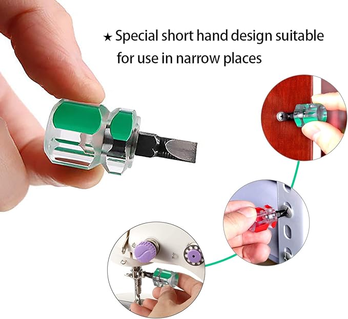 Buspoll Sewing Machine Screwdriver Ultra Short Screwdriver Tool - One Flat Head and One Phillips Screwdriver for Sewing Projects