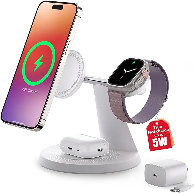 3 in 1 Wireless Charging Station for Apple Device: Fast Charging Station for iPhone and Watch with MagSafe, Stable Charger Stand for iPhone 12-16 & iWatch & AirPods