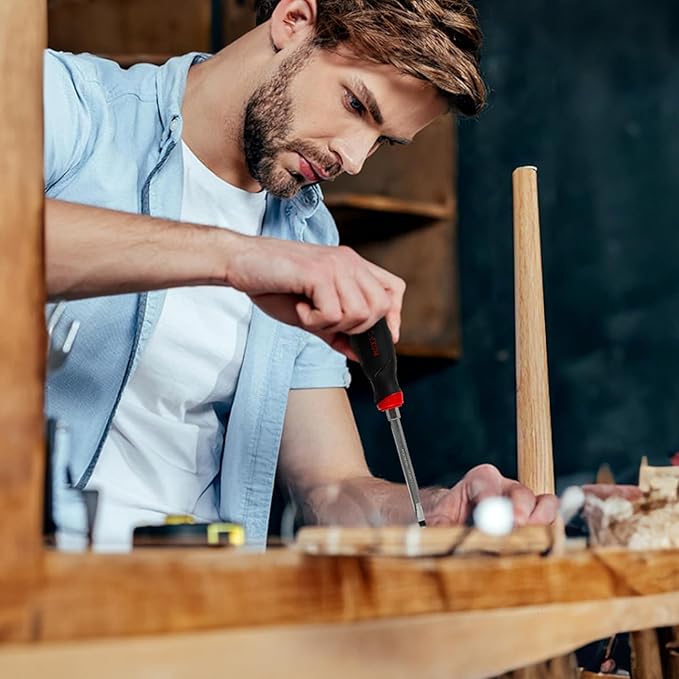 MAXPOWER Strike Cap Go Through Screwdriver Slotted 0.3 x 5.9 Inches, Cr-V Steel Flat-Head with Striking Cap Magnetic Tip, Ergonomic Soft Grip TPR Handle