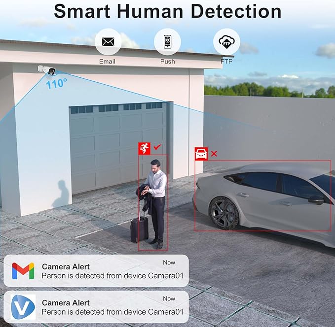 Anpviz 4MP Bullet PoE IP Camera, Security IP Camera Outdoor Indoor, AI Human Motion Detection, Smart Dual Light Color Night Vision, Built-in Mic, 2.8mm Lens, IP66 Waterproof, NDAA Complaint (U Series)