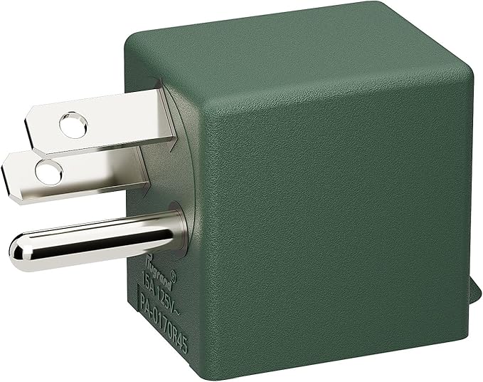 90 Degree Adapter Right Angle USA 3-Prong Male-Female Adapter, 5-15P to 5-15R Direction Changer, Green PA-0170R45G