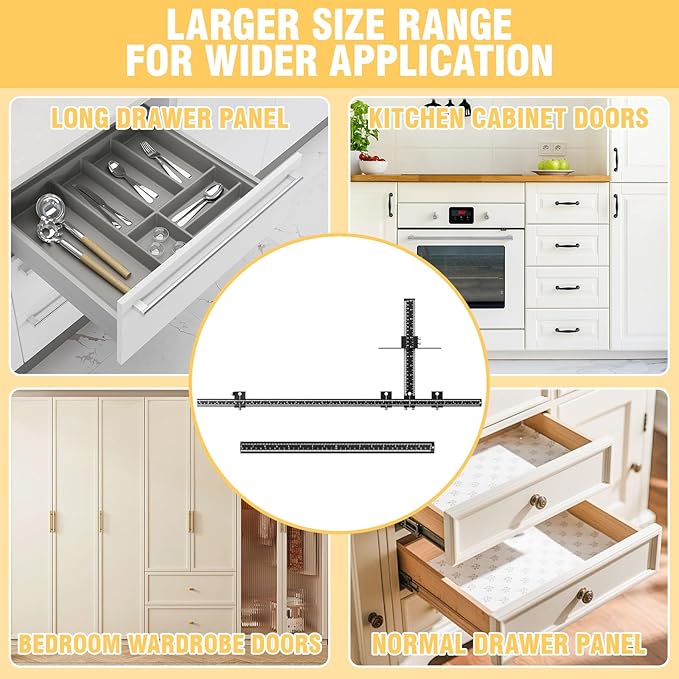 Extended Cabinet Hardware Jig Kit, 32-inch & 16-inch Detachable MAX Cabinet Handle Jig with Auto Center Punch, Aluminium Alloy Cabinet Handle Template Drill Guide, Drawer Pull Jig for Handle Knob Pull