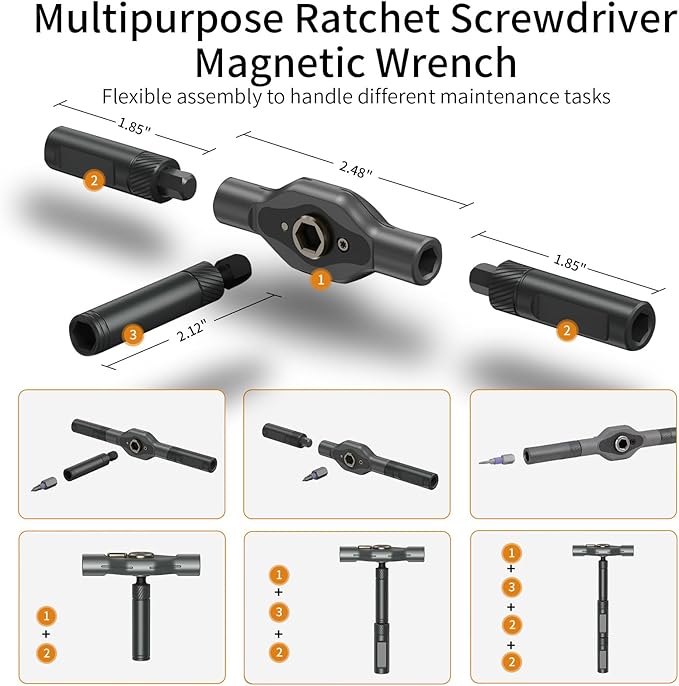 24 in 1 Magnetic Ratchet Screwdriver Set, Multi Bit DIY Magnetic Screwdriver Set with Detachable Ratchet Handle, Portable Precision Repair Tool Kit for Furniture, Computer, Electronics, Bicycle