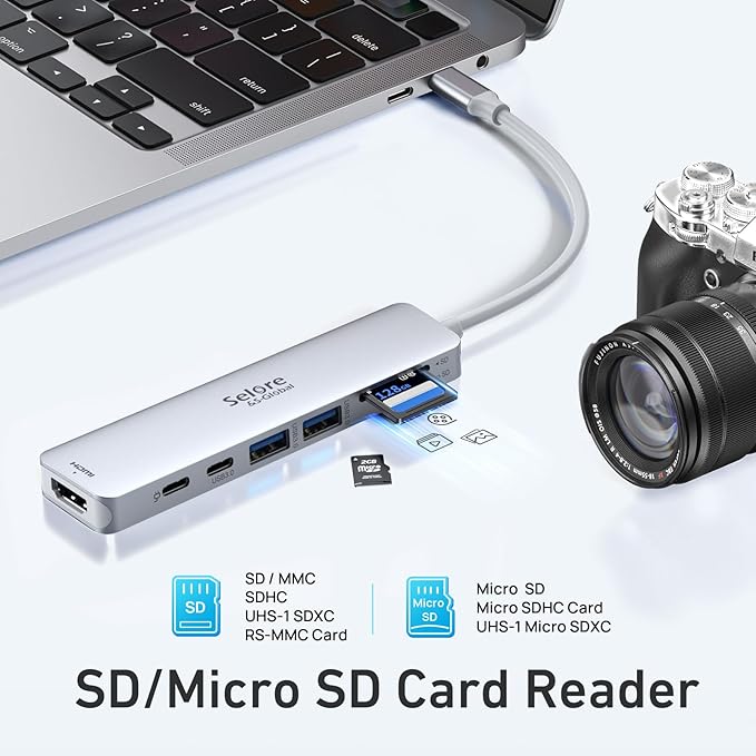 USB C Hub HDMI Adapter for MacBook Pro/Air, 7 in 1 USBC Dongle with HDMI, SD/TF Card Reader, USB C Data Port,100W PD, and 2 USB 3.0 Compatible for MacBook Pro/Air, Dell XPS, Lenovo Thinkpad.