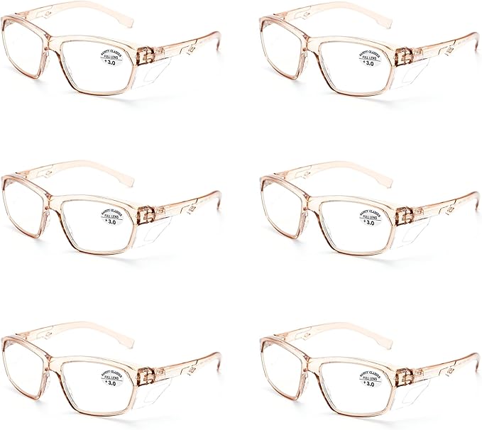 ProtectX Stylish Anti-Fog & Scratch-Resistant Safety Glasses With Readers, UV Protection Goggles, Anti-Impact Lightweight Glasses for Men＆Women Cold Brew Reading 3.0-6 Pack