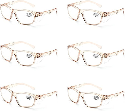 ProtectX Stylish Anti-Fog & Scratch-Resistant Safety Glasses With Readers, UV Protection Goggles, Anti-Impact Lightweight Glasses for Men＆Women Cold Brew Reading 3.0-6 Pack