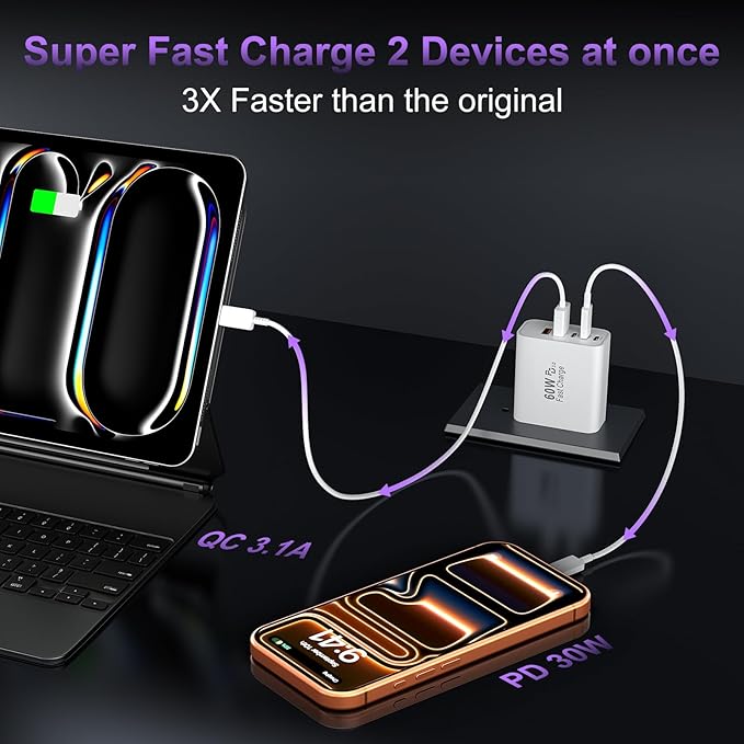 USB C Fast Wall Charger Block, 2Pack 60W USBC Charging Cubes, 5-Port PD+QC Power Adapter Multiport Brick Type C Box Plug for iPhone 17/16/15/14/13/12/11/Pro Max/Plus/Air, iPad mini/Pro,Galaxy S25/S24