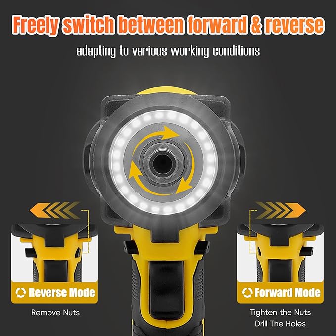 Cordless Impact Wrench 480 Ft-lbs(650N.m) High Torque 1/2 Inch, 3300RPM Brushless Electric Impact Gun, 2 * 4.0Ah Battery 4 Sockets 19 Drill Bits, 3 In 1 Impact Wrench for Car Home DIY