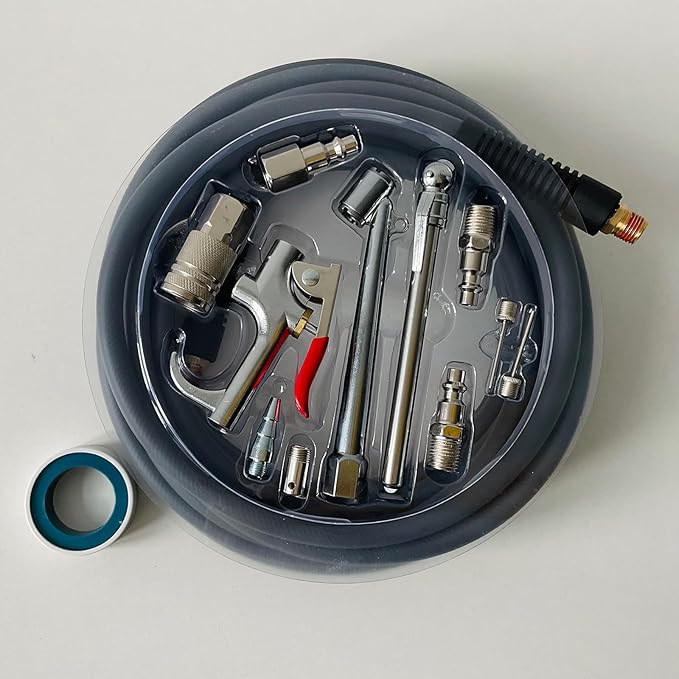 Air Hose 1/4 in x 30 ft, Hybrid Air Compressor Hose Kit with 1/4 in NPT Male Threads, 13 Piece Air Tool & Air Compressor Accessories Kit, Bend Restrictors, 300 PSI (Grey, 30FT-13 Pieces)
