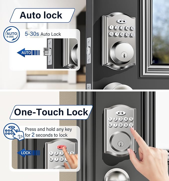 Keyless Entry Door Lock with 2 Knobs, Electronic Backlit Keypad Deadbolt with Handle Set, Auto Lock, One-time Codes, Smart Deadbolt for Front Door, Easy Installation (Satin Nickel)