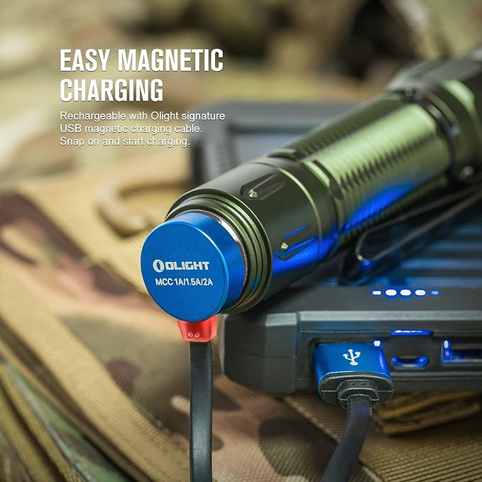 OLIGHT Warrior 3S 2300 Lumens Rechargeable Tactical Flashlight, Compact Dual-Switches LED Bright Light with Proximity Sensor, Powered by Customized Battery for Emergency, and Searching (OD Green)