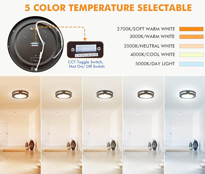 CLOUDY BAY Indoor Outdoor 10inch 5 Color Motion Sensor Light Sensor LED Flush Mount Ceiling Light, 2700K/3000K/3500K/4000K/5000K Selectable, 20W CRI90+ Oil Rubbed Bronze,Dustproof Design,Wet Location