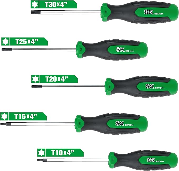 SK 5-Piece Star Screwdriver Set, Magnetic Screwdriver Set, S2 Steel, SureGrip Handle