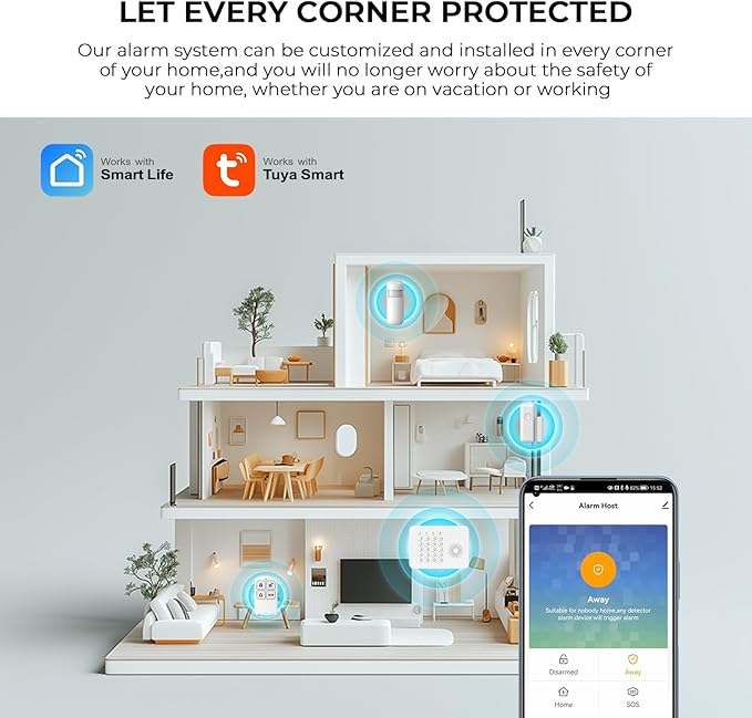Home Alarm System,Wireless Home Security System with Door and Motion Sensors,5 Piece Alarm Kits,4G SMS/Phone App Instant Alerts,24/7 Professional Monitoring for Villa,Apartment,Kids Safety