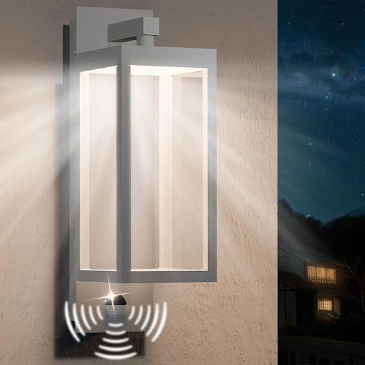 Outdoor Wall Light with Motion Sensor & LED, Waterproof Aluminum Fixture, 750LM 3000K Warm White for Porch Garage Entryway Fence, Exterior Security Sconce Lighting (White)