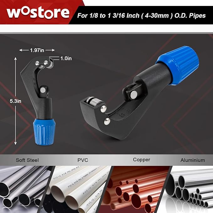 Wostore Eccentric Flaring Tools Set and Tube Cutter Kit for 7 Dies Sizes 3/16-3/4inch Refrigeration HVAC 45 Degree Heavy Duty
