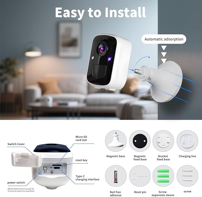 Wireless Security Cameras, 3MP WiFi Battery Powered Camera for Home Security with AI Motion Detection, 2-Way Talk, Spotlight, Siren, IP65, Cloud/Up to 256G SD Storage(64G SD Card Included)