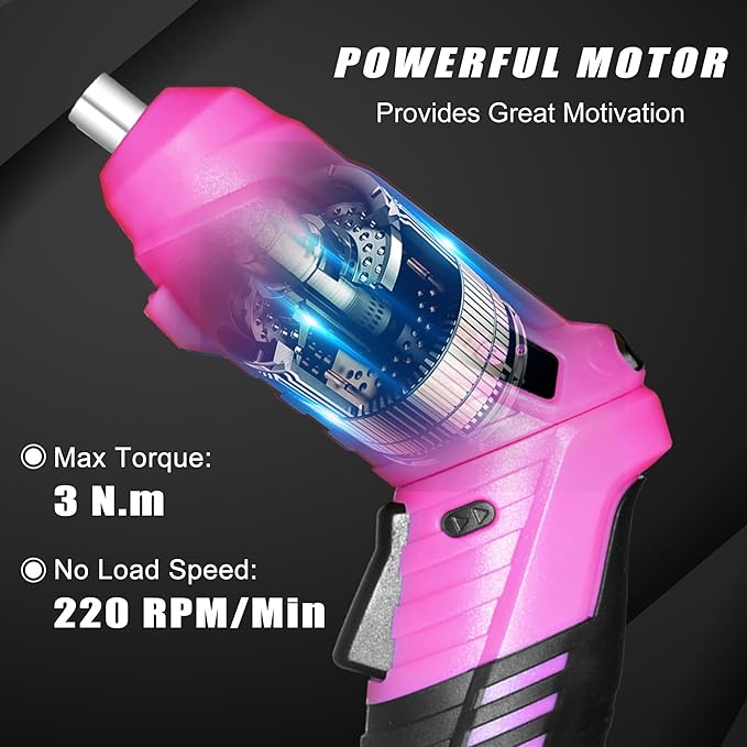 SOLUDE Pink Tool Set,130 Piece Home Tool Kit for Women with 3.6V Cordless Rechargeable Screwdriver,Basic Toolkits for New House,Apartment,College Dorm & DIY Projects