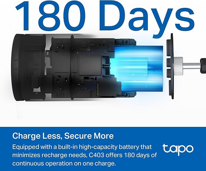 Tapo by TP-Link Wireless Outdoor Security Camera, 1080P, Up to 180 Days Battery Life, Free Person Detection, SD/Cloud Storage, Spotlight Color Night Vision, Alarm, No Hub Needed, Black, C403