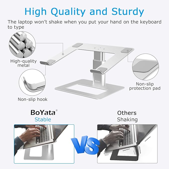 BoYata Laptop Stand, Ergonomic Aluminum Height Adjustable Computer Stand Laptop Riser Holder for Desk, Compatible with MacBook Pro/Air, Dell, Lenovo, HP, Samsung, More Laptops 11-17"