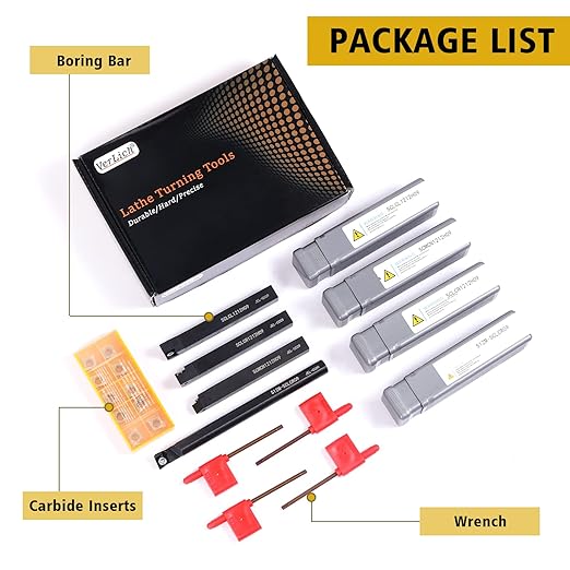 1/2" 12mm Shank Indexable Lathe Turning Tool,14Pcs Lathe Tool Kits with 10PCS CCMT09T304 Carbide Inserts and 4Pcs Turning Tool Holders S12M-SCLCR09/SCMCN1212H09/SCLCL1212H09/SCLCR1212H09