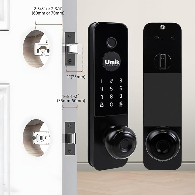 Fingerprint Smart Door Lock, 5-in-1 Keyless Entry Door Lock with Doorbell for Front Door, APP Remote Control (Black)