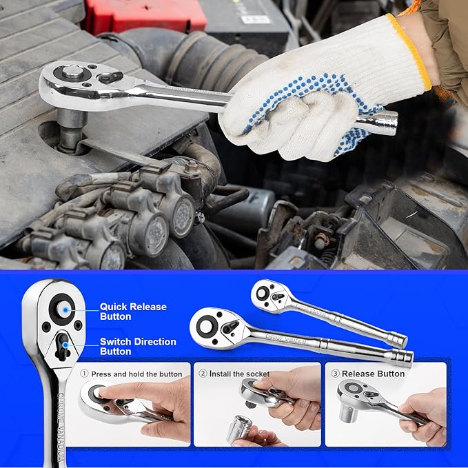 Prostormer Mechanic Tool Set, 240-Pieces Universal Household Auto Repair Tool Kit with Heavy Duty Aluminium Tool Box