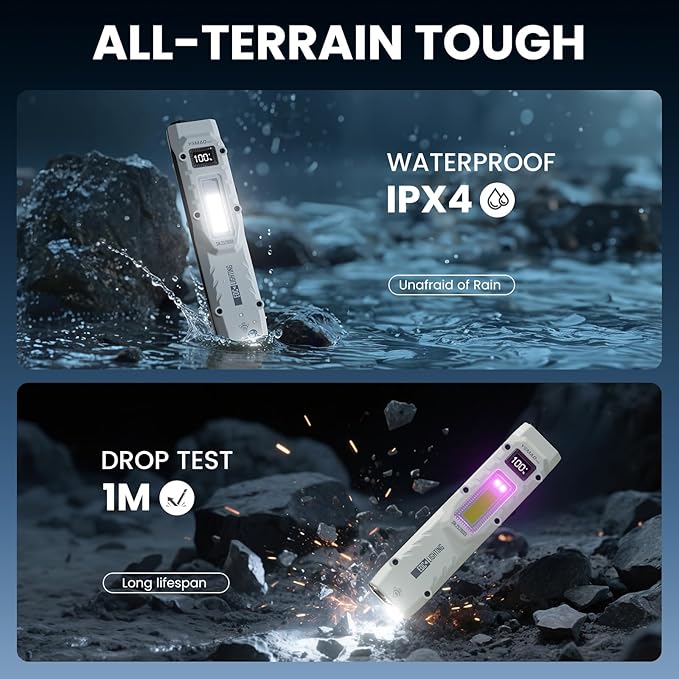 Flat Flashlights Rechargeable Small Tactical Flashlight with Clip,Stainless Steel EDC Led Light with Digital Display,880 Lumen Pocket Flashlight Dual-Switches13 Modes for Home Use,Outdoor and Work