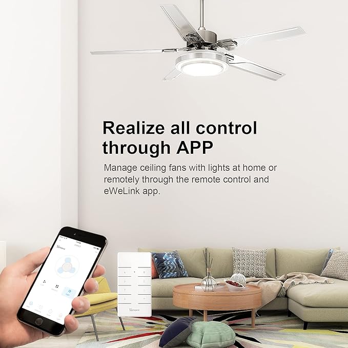 SONOFF iFAN04 WiFi Ceiling Fan Light Controller, APP Control&Remote Control, Compatible with Alexa & Google Home Assistant, No Hub Required(2.4G WiFi)