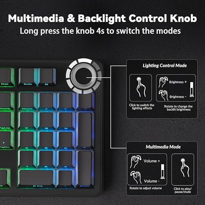 AULA F99 Pro Wireless Mechanical Keyboard-Silent Version,BT5.0/2.4GHz/USB-C Hot Swappable Custom Keyboard,Gasket Structure,Pre-lubed Linear Switches RGB Backlit Computer Gaming Keyboards,Black