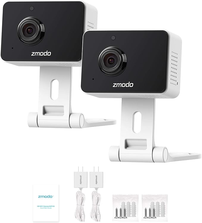Zmodo 1080p Mini WiFi Pet Camera Two-Way Audio Smart Home Camera with Night Vision, Compatible with Alexa & the Google Assistant (2 Pack)