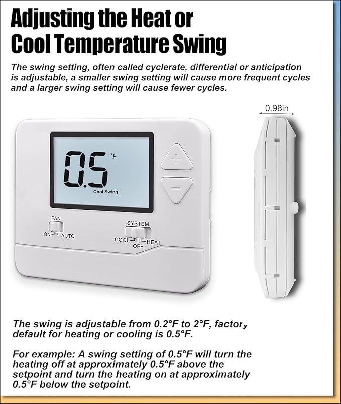 Non Programmable Thermostat for Home 1 Heat/1 Cool Single-Stage Compatibility, White Backlight