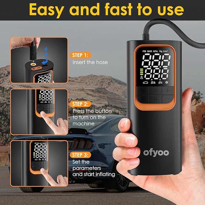 Tire Inflator Portable Air Compressor,Air Pump with 170PSI High Pressure,Digital Tire Pressure,Preset Pressure Automatic Stop,Inflating Cars/Bicycles/Motorcycles/Balls,USB Charging Portable