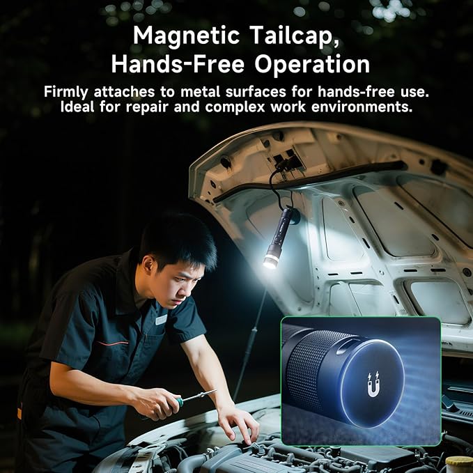 NEXTORCH C61 Rechargeable Flashlight, 3500 Lumen High Power LED Work Light with Wire Lanyard Ring Set, IP67 Magnetic Base Working Bidirectional Flashlight for Car Repair Camping Home Emergency Use